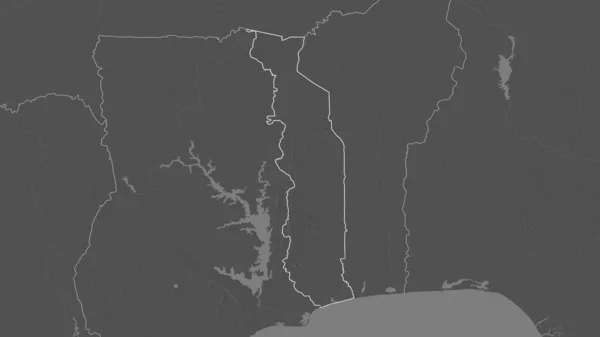 Kontur Form Togo Området Höjdkarta Över Tvånivå Med Ytvatten Rendering — Stockfoto