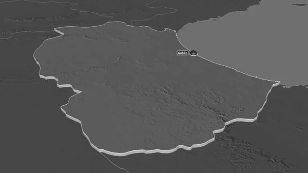 Ampliar Gabes Provincia Túnez Extruido Perspectiva Oblicua Mapa Elevación Bilevel — Foto de Stock
