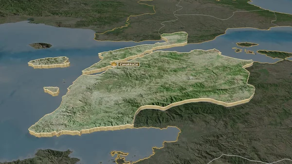 Μεγέθυνση Canakkale Επαρχία Της Τουρκίας Εξωθημένη Λήθη Προοπτική Δορυφορικές Εικόνες — Φωτογραφία Αρχείου