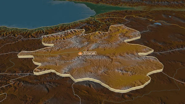 エルズルム トルコの州 でズーム押出 嘘の見方だ 地表水と地形救援マップ 3Dレンダリング — ストック写真
