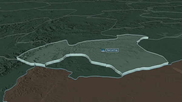 Zoom Auf Gaziantep Provinz Der Türkei Schräge Perspektive Farbige Landkarte — Stockfoto