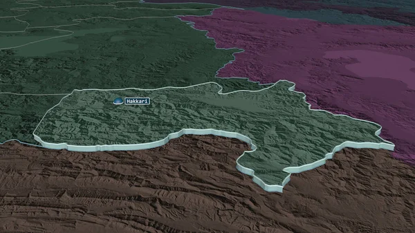 Zoom Hakkari Provincia Turchia Estruso Prospettiva Obliqua Mappa Colorata Urtata — Foto Stock