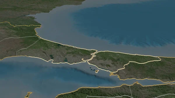 Zoom Istanbul Province Turkey Outlined Oblique Perspective Satellite Imagery Rendering — Stock Photo, Image