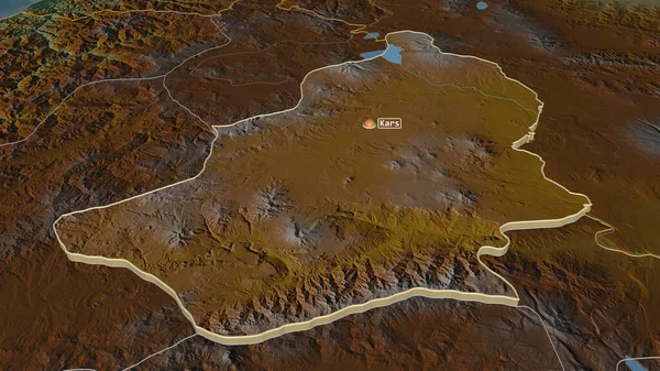 カルス トルコの州 でズーム押出 嘘の見方だ 地表水と地形救援マップ 3Dレンダリング — ストック写真