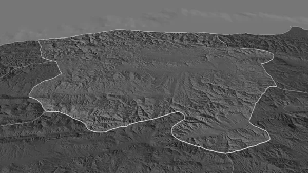 将Kastamonu 土耳其省 作为重点 斜的角度 带地表水的双层高程图 3D渲染 — 图库照片