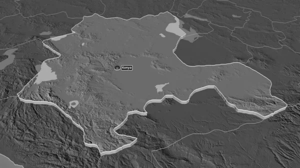 Zoom Konya Provincia Turchia Estruso Prospettiva Obliqua Mappa Elevazione Bilivello — Foto Stock