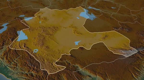 Zbliżenie Konya Prowincja Turcji Zarysowane Perspektywa Ukośna Mapa Pomocy Topograficznej — Zdjęcie stockowe