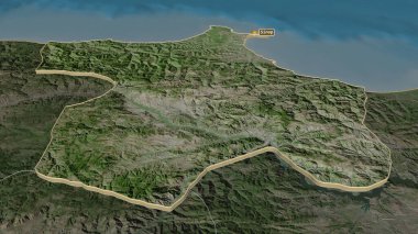 Sinop 'a (Türkiye' de) yakınlaştırın. Belirsiz bir bakış açısı. Uydu görüntüleri. 3B görüntüleme
