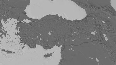 Hindi bölgesinin ana hatlarıyla çizilmiş hali. Yüzey sularıyla çift seviyeli yükseklik haritası. 3B görüntüleme