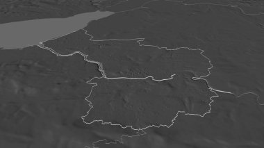 Bristol 'a (İngiltere' nin üniter otoritesine) yakınlaş. Belirsiz bir bakış açısı. Yüzey sularıyla çift seviyeli yükseklik haritası. 3B görüntüleme