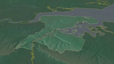 Medway (İngiltere üniter otorite) ana hatlarıyla yakınlaş. Belirsiz bir bakış açısı. Yüzey suları olan topografik yardım haritası. 3B görüntüleme