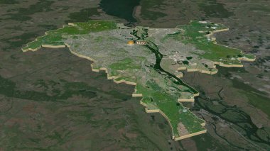 Kiev City 'ye (bağımsız Ukrayna) yakınlaştırın. Belirsiz bir bakış açısı. Uydu görüntüleri. 3B görüntüleme