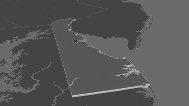 Delaware 'e (ABD eyaleti) yakınlaştır. Belirsiz bir bakış açısı. Yüzey sularıyla çift seviyeli yükseklik haritası. 3B görüntüleme