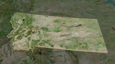 Montana 'ya (ABD eyaleti) yakınlaştırın. Belirsiz bir bakış açısı. Uydu görüntüleri. 3B görüntüleme