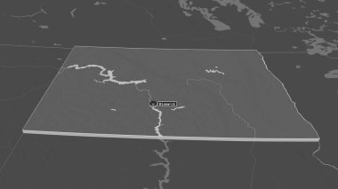 Kuzey Dakota 'ya (ABD eyaleti) yakınlaştırın. Belirsiz bir bakış açısı. Yüzey sularıyla çift seviyeli yükseklik haritası. 3B görüntüleme