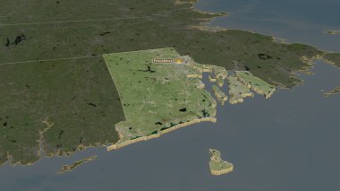 Rhode Island 'a (ABD eyaleti) yakınlaştırın. Belirsiz bir bakış açısı. Uydu görüntüleri. 3B görüntüleme