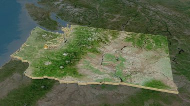 Washington 'a (ABD eyaleti) yakınlaştırın. Belirsiz bir bakış açısı. Uydu görüntüleri. 3B görüntüleme