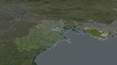 Hai Phong 'a (Vietnam şehri) yakınlaştır. Belirsiz bir bakış açısı. Uydu görüntüleri. 3B görüntüleme