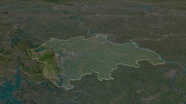 Vietnam vilayeti Ha Nam 'a yakınlaş. Belirsiz bir bakış açısı. Uydu görüntüleri. 3B görüntüleme