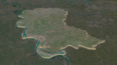 Hung Yen 'e (Vietnam vilayeti) yakınlaştır. Belirsiz bir bakış açısı. Uydu görüntüleri. 3B görüntüleme