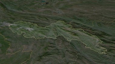Lai Chau 'ya (Vietnam vilayeti) yakınlaştır. Belirsiz bir bakış açısı. Uydu görüntüleri. 3B görüntüleme