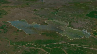 Long An iline (Vietnam ili) yakınlaştırın. Belirsiz bir bakış açısı. Uydu görüntüleri. 3B görüntüleme