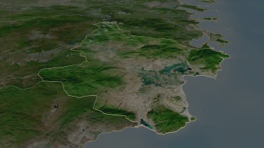 Ninh Thuan 'a (Vietnam ili) yakınlaştır. Belirsiz bir bakış açısı. Uydu görüntüleri. 3B görüntüleme