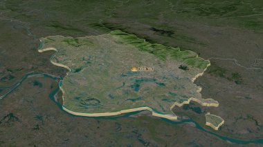 Vinh Phuc 'a (Vietnam ili) yakınlaştırın. Belirsiz bir bakış açısı. Uydu görüntüleri. 3B görüntüleme