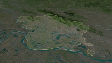 Vinh Phuc 'a (Vietnam ili) yakınlaştırın. Belirsiz bir bakış açısı. Uydu görüntüleri. 3B görüntüleme