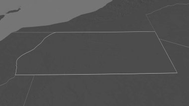 Es Semara 'ya (Batı Sahara ili) yakınlaştırın. Belirsiz bir bakış açısı. Yüzey sularıyla çift seviyeli yükseklik haritası. 3B görüntüleme