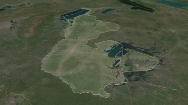 Luapula 'ya (Zambiya ili) yakınlaştır. Belirsiz bir bakış açısı. Uydu görüntüleri. 3B görüntüleme