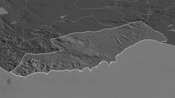 Zoom Auf Mersin Provinz Türkei Umrissen Schräge Perspektive Karte Der — Stockfoto