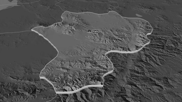 Ampliar Nigde Provincia Turquía Extruido Perspectiva Oblicua Mapa Elevación Bilevel — Foto de Stock