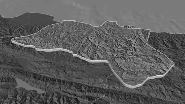 Ampliar Ordu Provincia Turquía Extruido Perspectiva Oblicua Mapa Elevación Bilevel — Foto de Stock