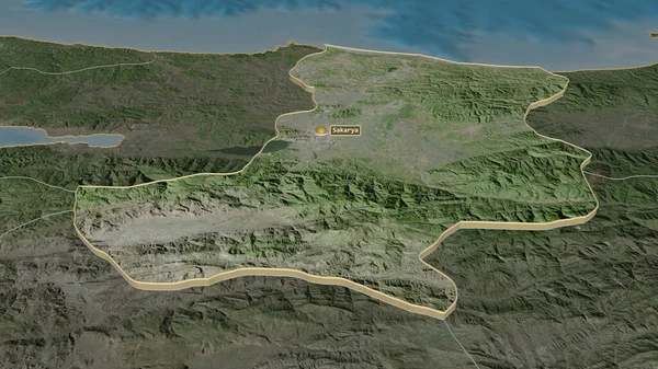 扩大对Sakarya 土耳其省 的控制 斜的角度 卫星图像 3D渲染 — 图库照片