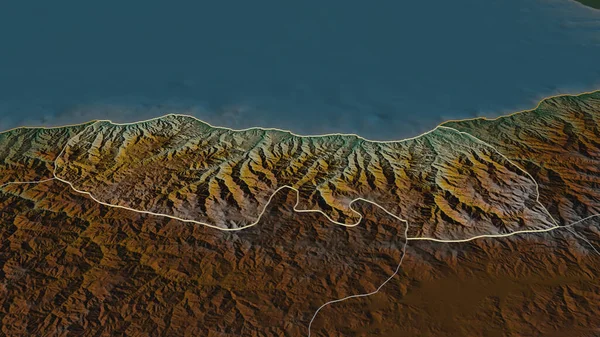 Zoom Trabzon Province Turkey Outlined Oblique Perspective Topographic Relief Map — Stock Photo, Image