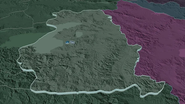 Zoom Van Provincia Turchia Estruso Prospettiva Obliqua Mappa Colorata Urtata — Foto Stock