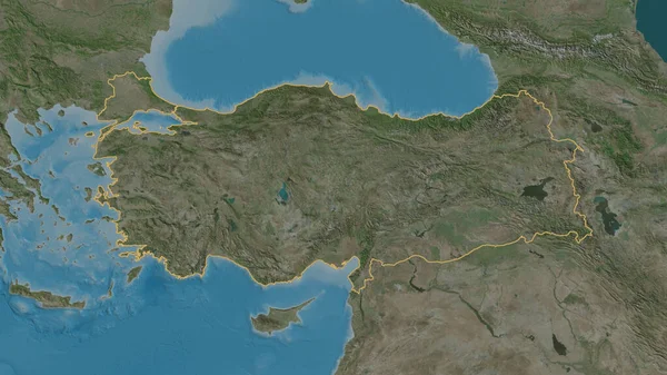 Outlined Shape Turkey Area Satellite Imagery Rendering — Stock Photo, Image