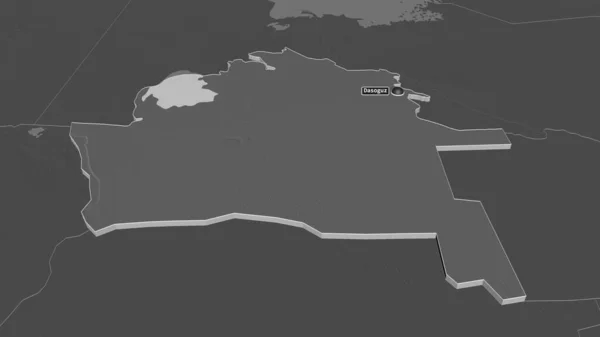 Zoom Tashauz Provincia Del Turkmenistan Estruso Prospettiva Obliqua Mappa Elevazione — Foto Stock