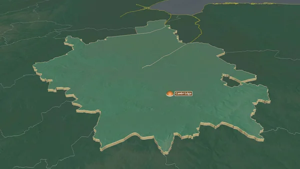 Zoom Cambridgeshire Contea Amministrativa Inghilterra Estruso Prospettiva Obliqua Mappa Topografica — Foto Stock
