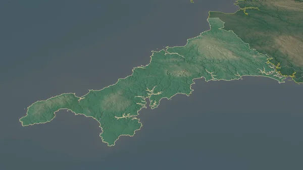 Zoom Sur Cornwall Comté Administratif Angleterre Esquissé Perspective Oblique Carte — Photo