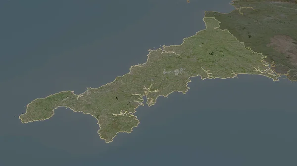 Zoom Cornwall Condado Administrativo Inglaterra Delineado Perspectiva Óbvia Imagens Satélite — Fotografia de Stock