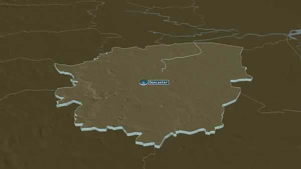 Zoom Doncaster Contea Amministrativa Inghilterra Estruso Prospettiva Obliqua Mappa Colorata — Foto Stock