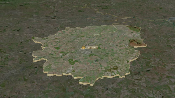 Közelíts Doncasterre Anglia Közigazgatási Megyéje Extrudálva Kötelező Perspektíva Műholdas Képek — Stock Fotó