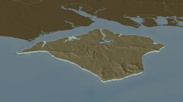 ワイト島 イギリスの統一当局 でズーム押出 嘘の見方だ 水面と行政区画の色と衝突した地図 3Dレンダリング — ストック写真
