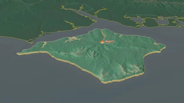 Zoom Isola Wight Autorità Unitaria Inghilterra Estruso Prospettiva Obliqua Mappa — Foto Stock