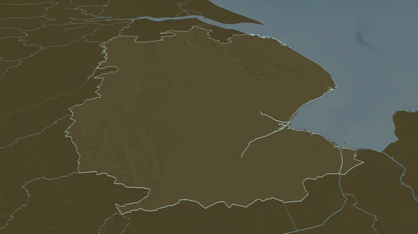 Powiększ Lincolnshire Hrabstwo Administracyjne Anglii Perspektywa Ukośna Kolorowa Wyboista Mapa — Zdjęcie stockowe