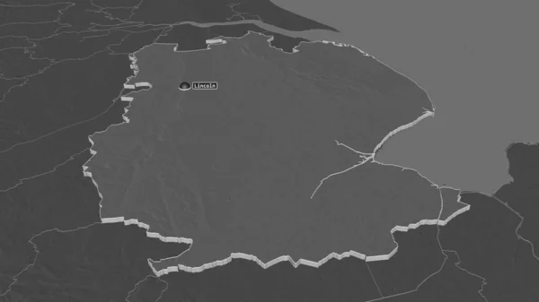 Zoom Lincolnshire Contea Amministrativa Inghilterra Estruso Prospettiva Obliqua Mappa Elevazione — Foto Stock