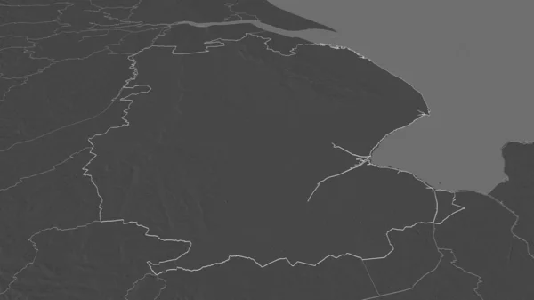 Powiększ Lincolnshire Hrabstwo Administracyjne Anglii Perspektywa Ukośna Dwupoziomowa Mapa Wysokości — Zdjęcie stockowe