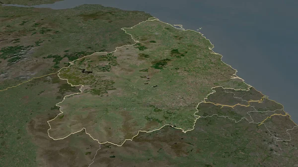 放大诺森伯兰 英格兰行政县 斜的角度 卫星图像 3D渲染 — 图库照片